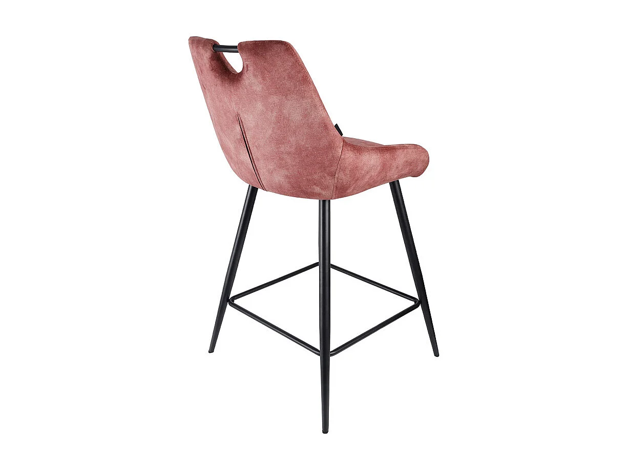 Lot 2 tabourets de bar en velours rose avec pied métal noir - BRANDY