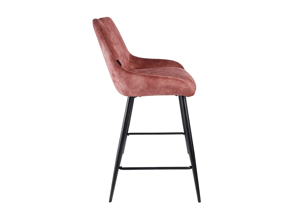 Lot 2 tabourets de bar en velours rose avec pied métal noir - BRANDY