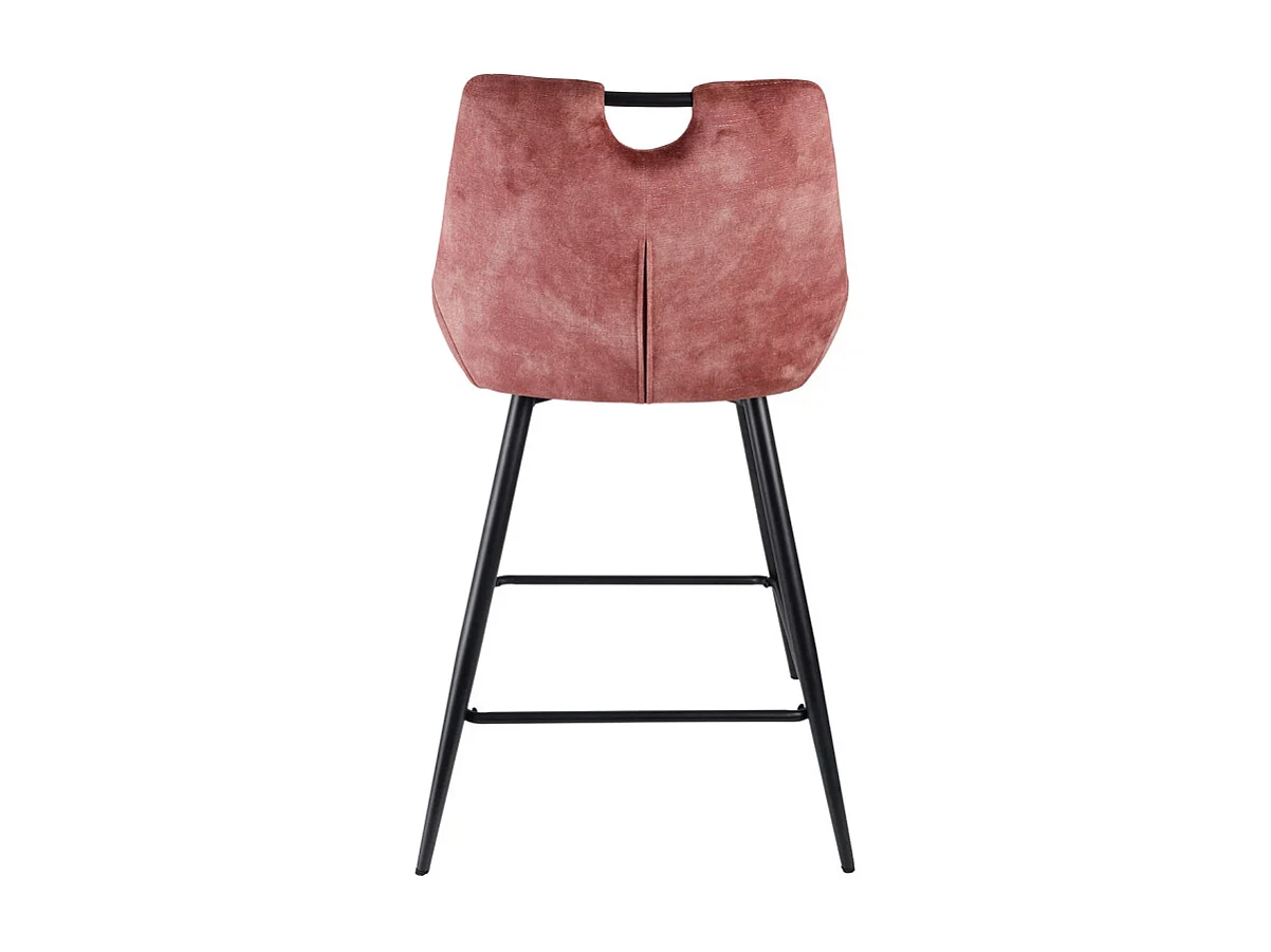 Lot 2 tabourets de bar en velours rose avec pied métal noir - BRANDY