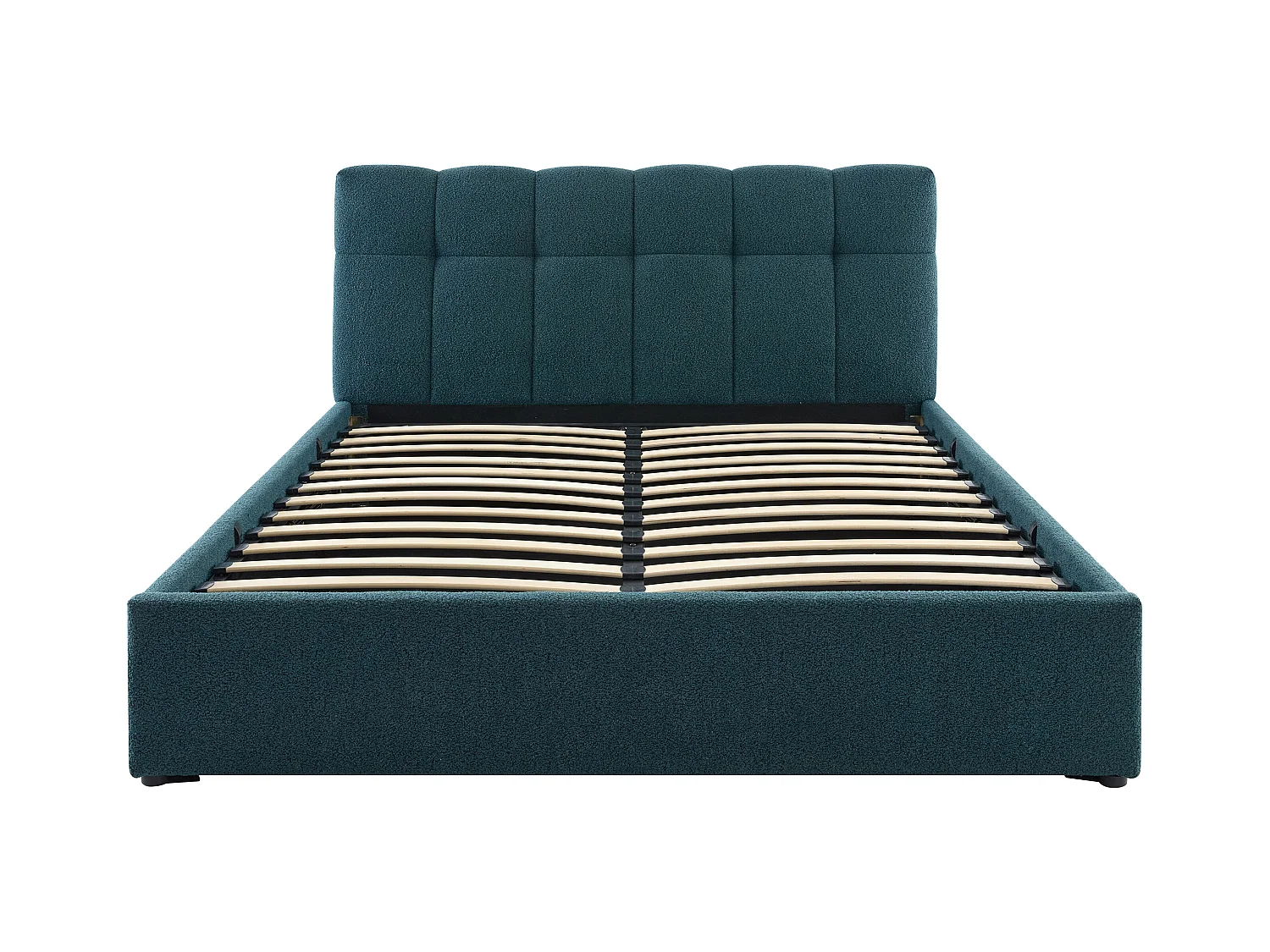 Sängram med förvaring 160 x 200 cm - Bouclé-tyg - Petrolblå + Madrass - MAZIRI