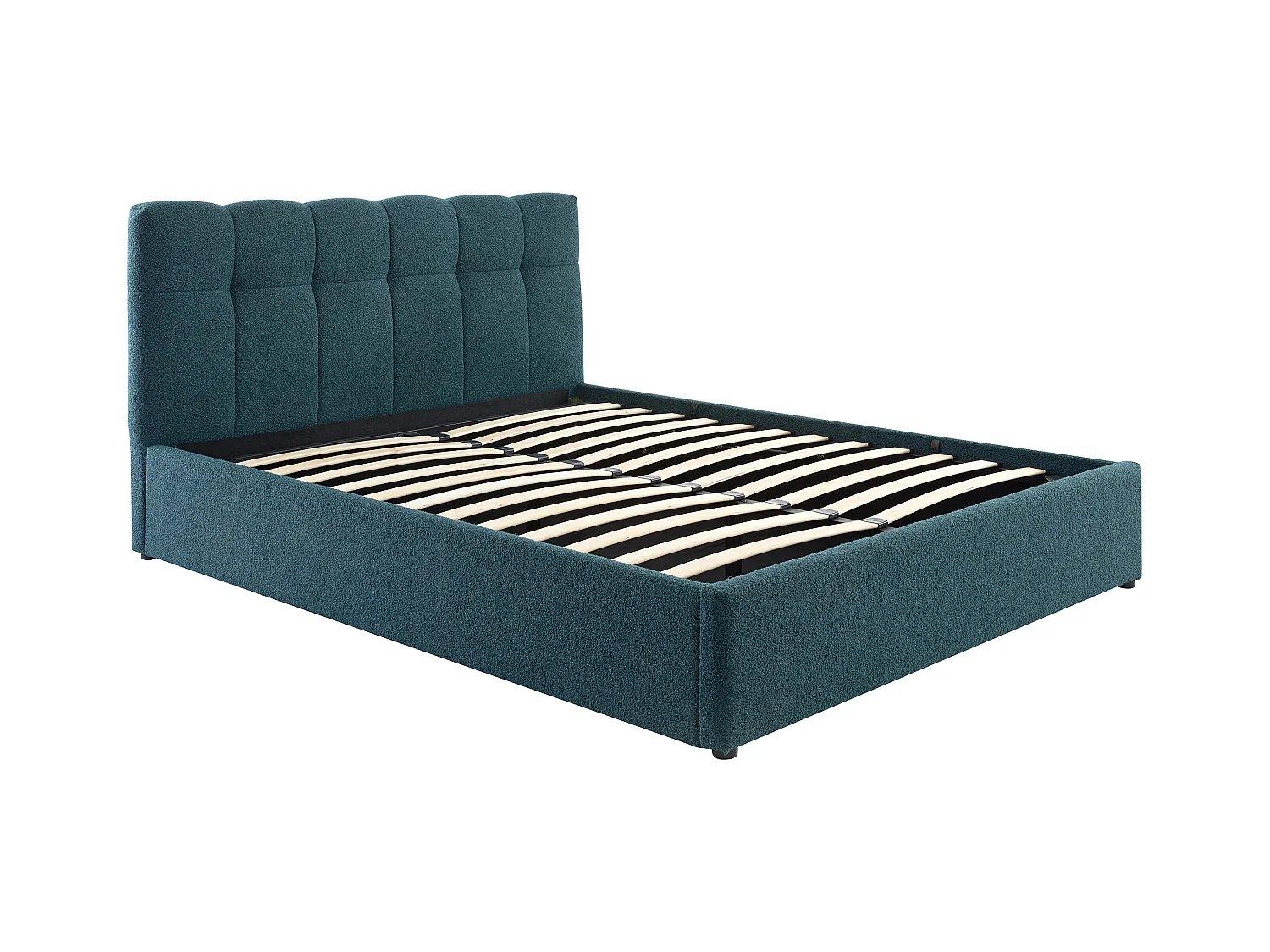 Lit coffre 160 x 200 cm - Tissu bouclette - Bleu canard + Matelas - MAZIRI