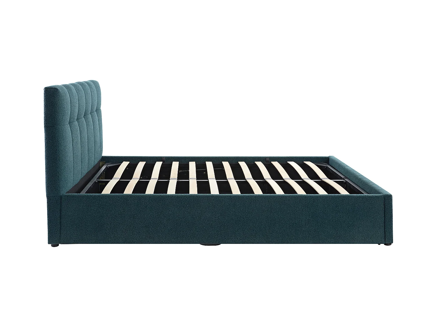 Lit coffre 160 x 200 cm - Tissu bouclette - Bleu canard + Matelas - MAZIRI