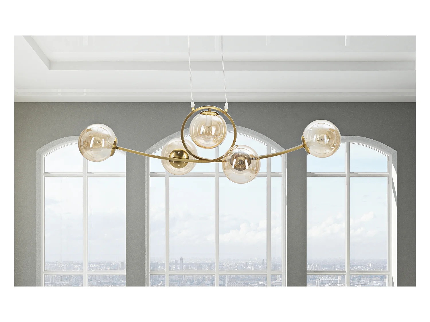 Lampe Suspension 5 Sphères "Japan" 100cm Or