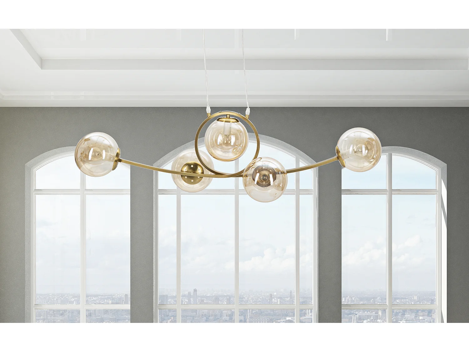 Lampe Suspension 5 Sphères "Japan" 100cm Or