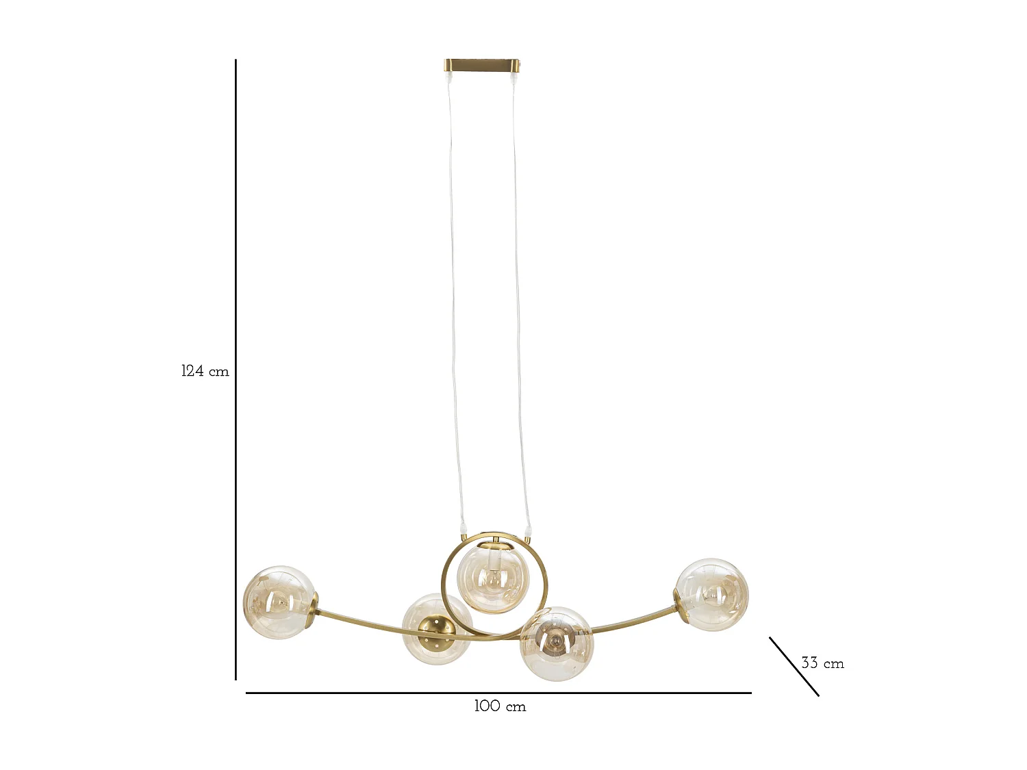 Lampe Suspension 5 Sphères "Japan" 100cm Or