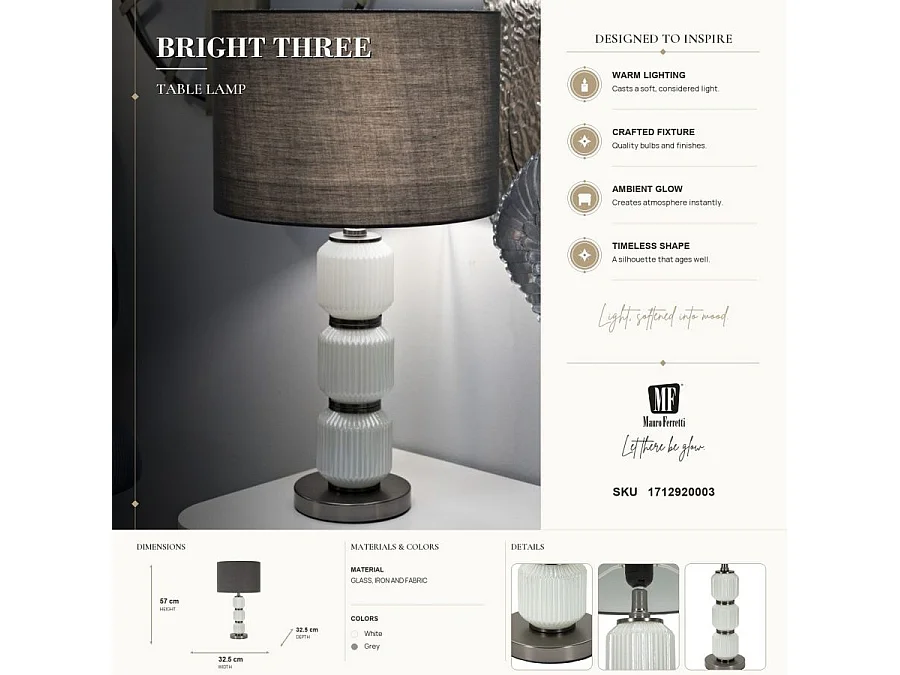 Lampe à Poser en Verre "Bright Three" 57cm Blanc & Gris