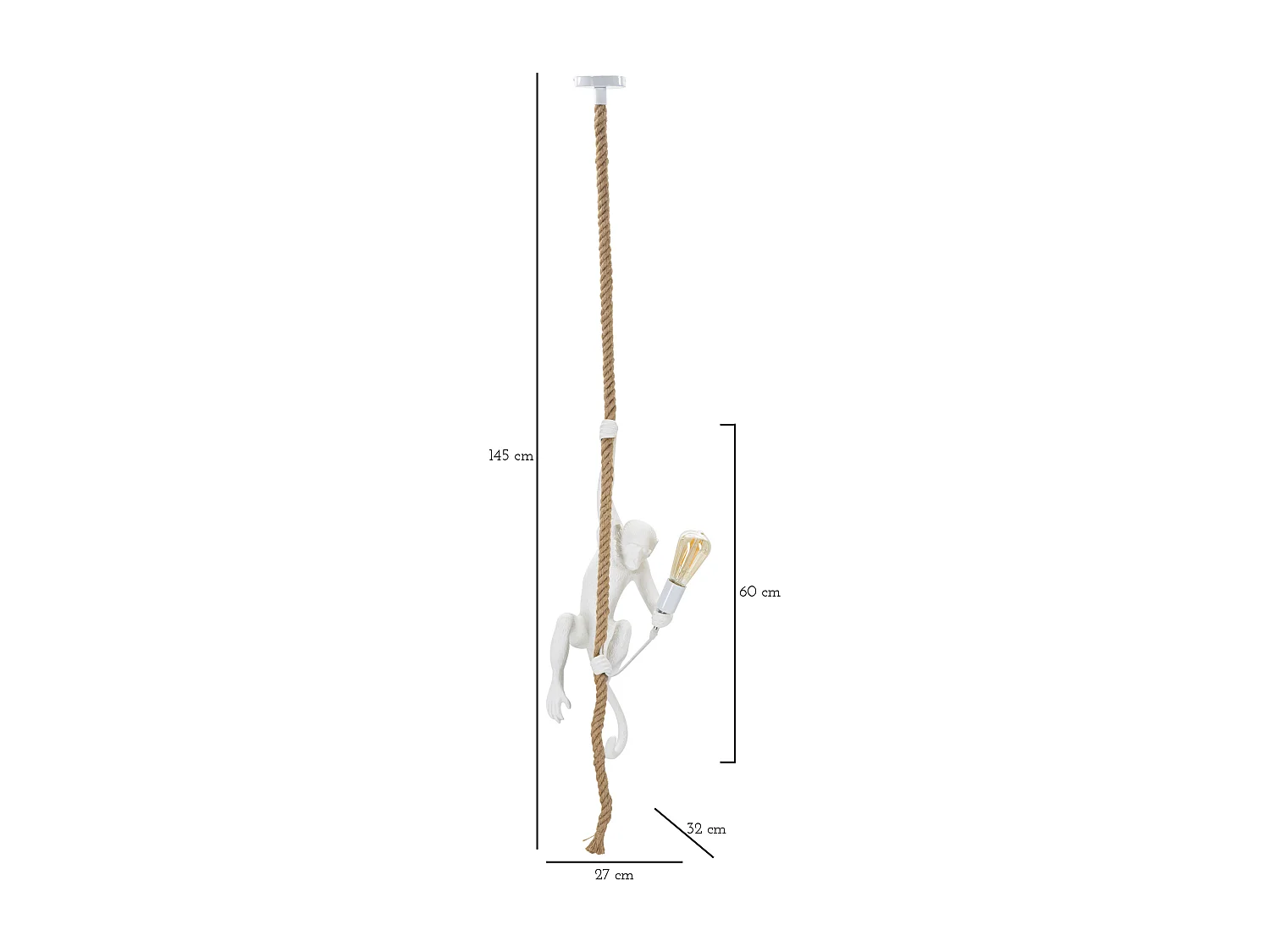 Lampe Suspension en Résine "Singe" 60cm Blanc
