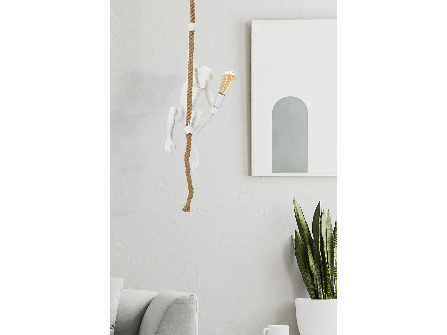 Hängelampe aus Kunstharz mit Seil Monkey