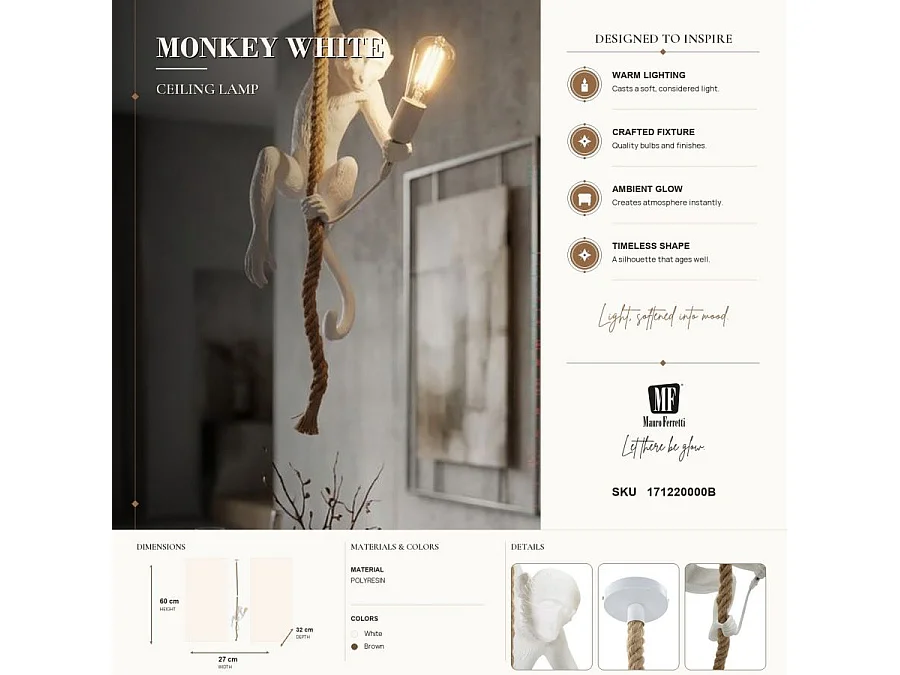 Hängelampe aus Kunstharz mit Seil Monkey