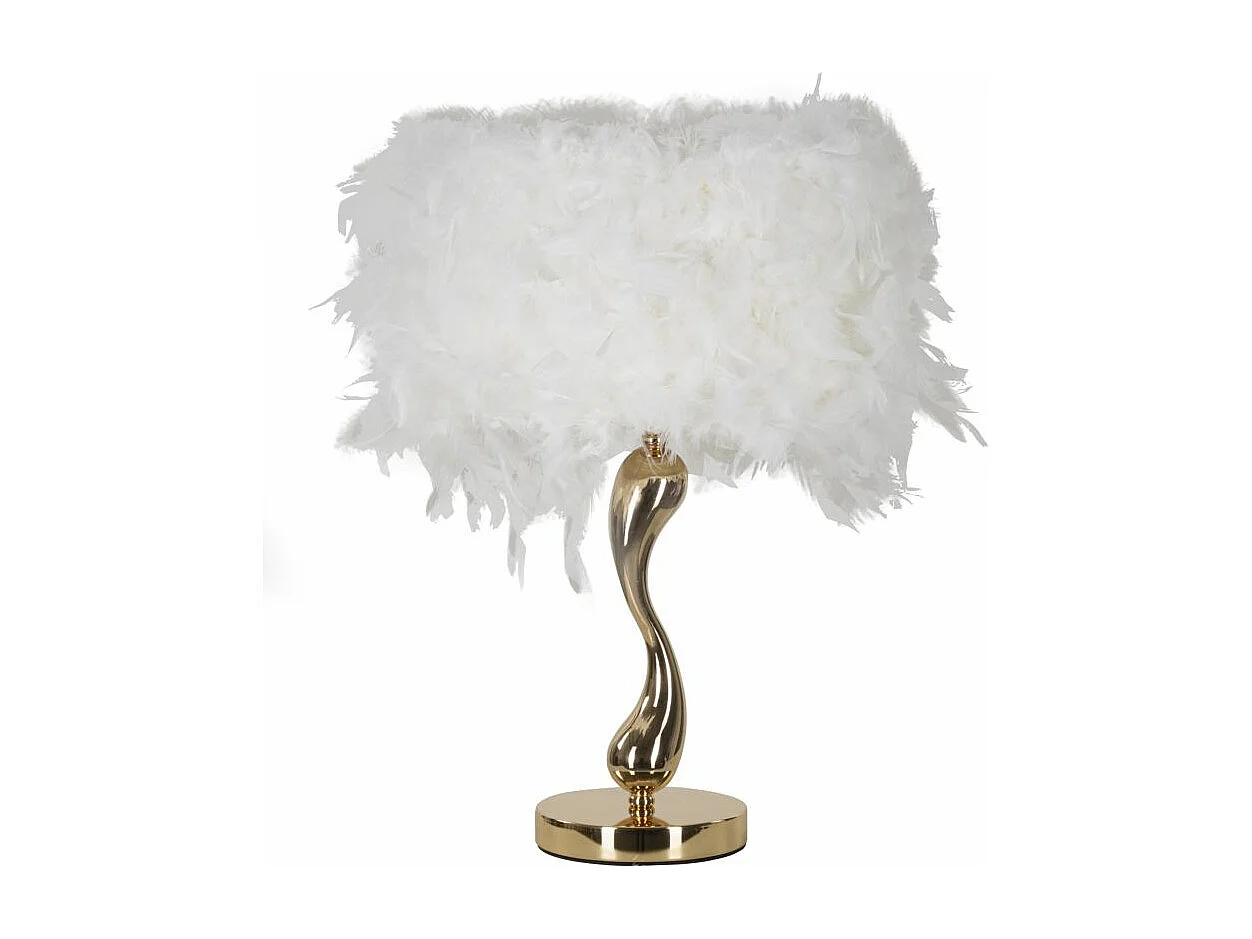 Lampe à Poser Imitation Plume "Cart" 47cm Or & Blanc