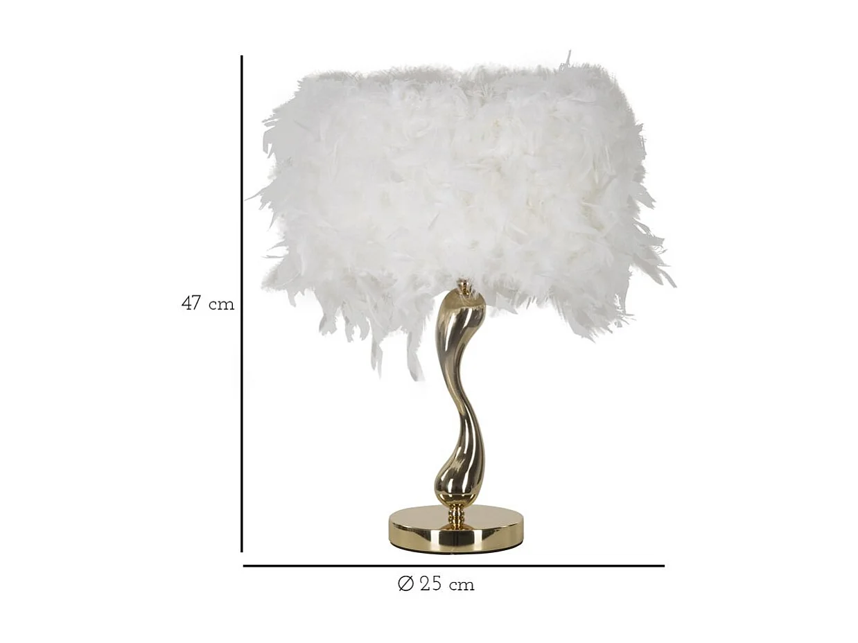 Lampe à Poser Imitation Plume "Cart" 47cm Or & Blanc