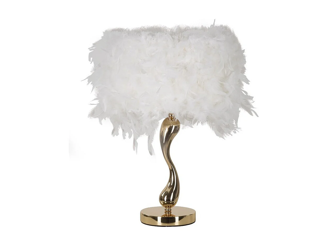 Lampe à Poser Imitation Plume "Cart" 47cm Or & Blanc