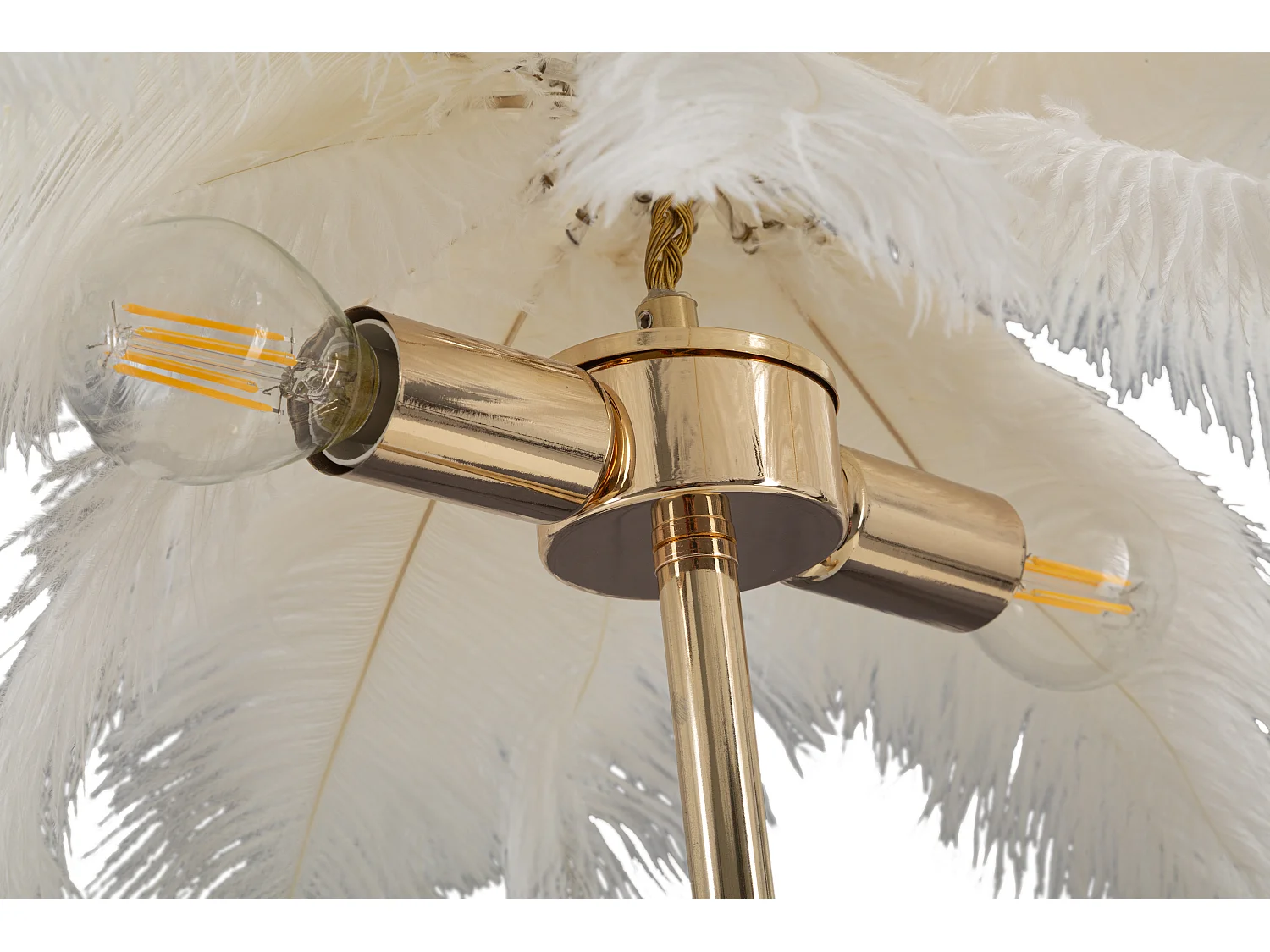 Lampe à Poser Imitation Plume "Palm" 60cm Or & Blanc