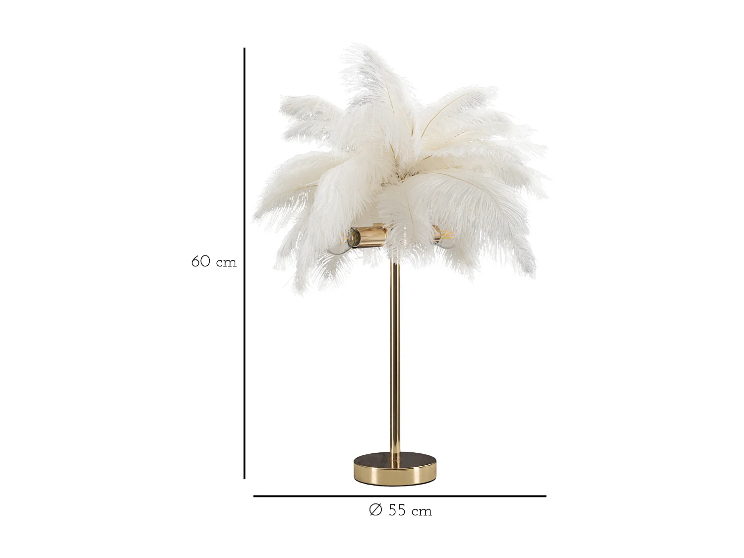Lampe à Poser Imitation Plume "Palm" 60cm Or & Blanc