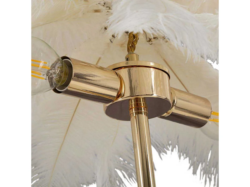 Lampe à Poser Imitation Plume "Palm" 60cm Or & Blanc