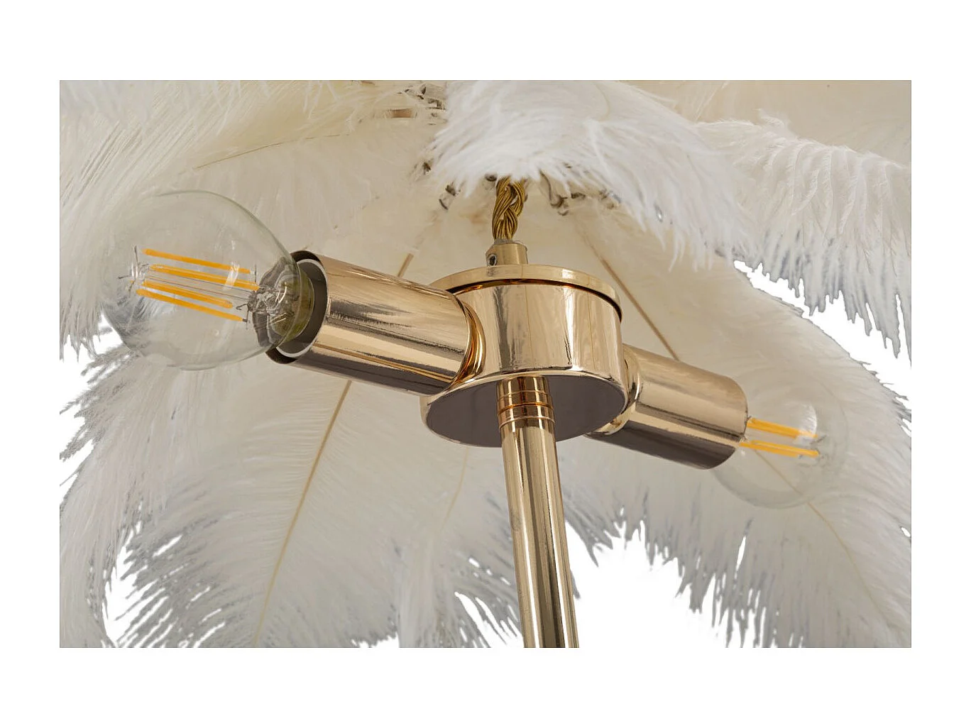 Lampe à Poser Imitation Plume "Palm" 60cm Or & Blanc