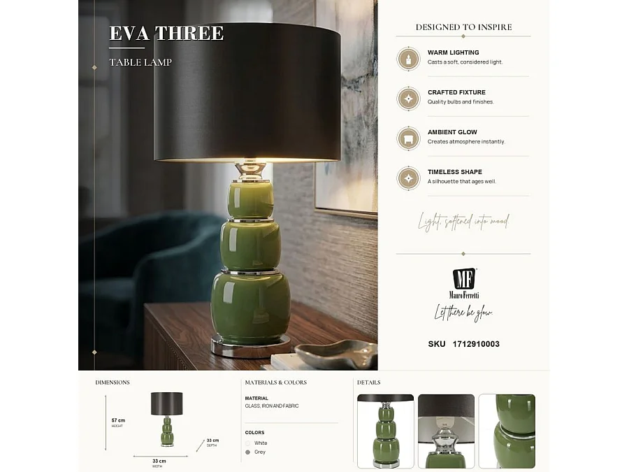 Lampe à Poser en Verre "Eva Three" 57cm Vert & Noir