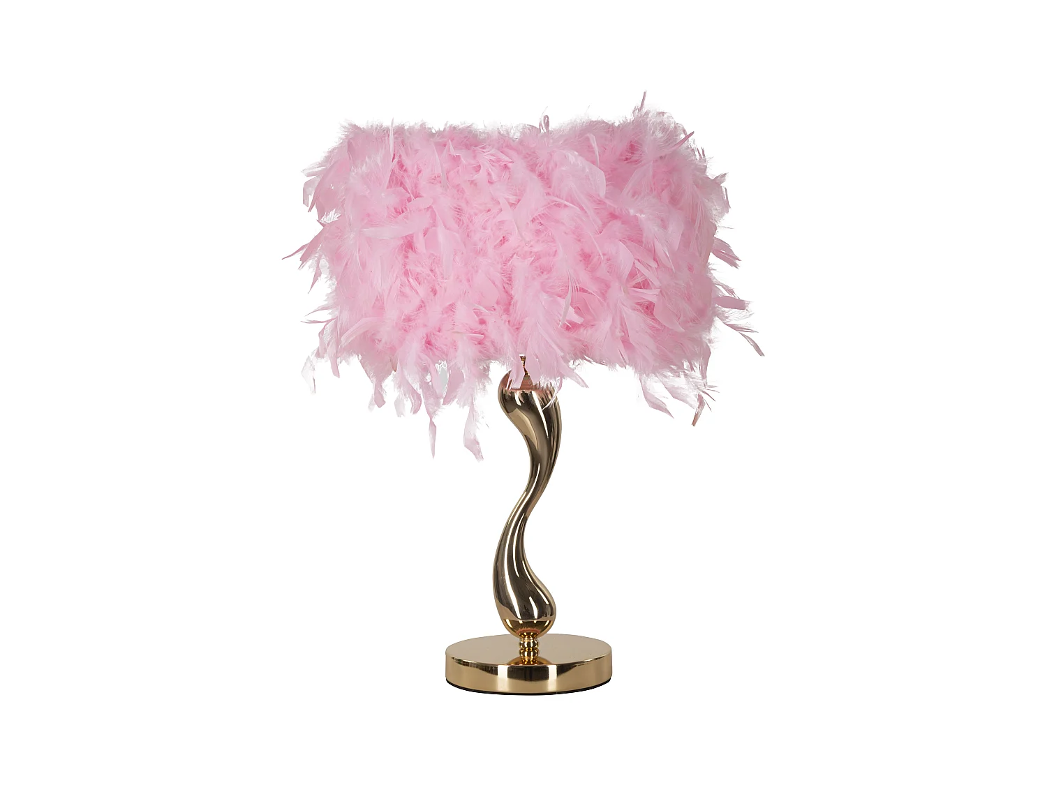 Lampe à poser Cart Pink - Gold Lampe à poser en métal au design doux et sinueux avec abat-jour en plumes synthétiques Ø 25x47 cm