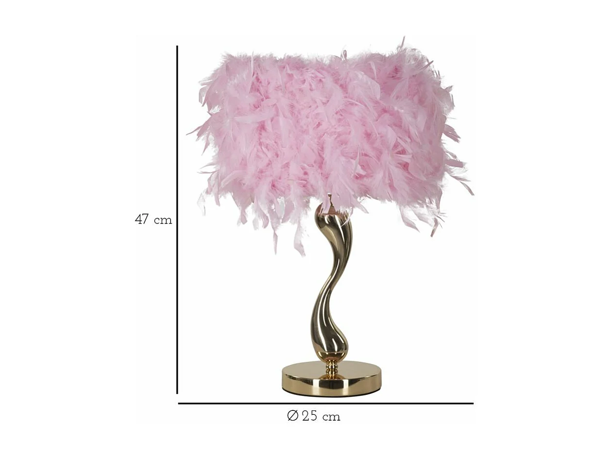 Lampada da tavolo con piume rosa cm  Ø 25x47