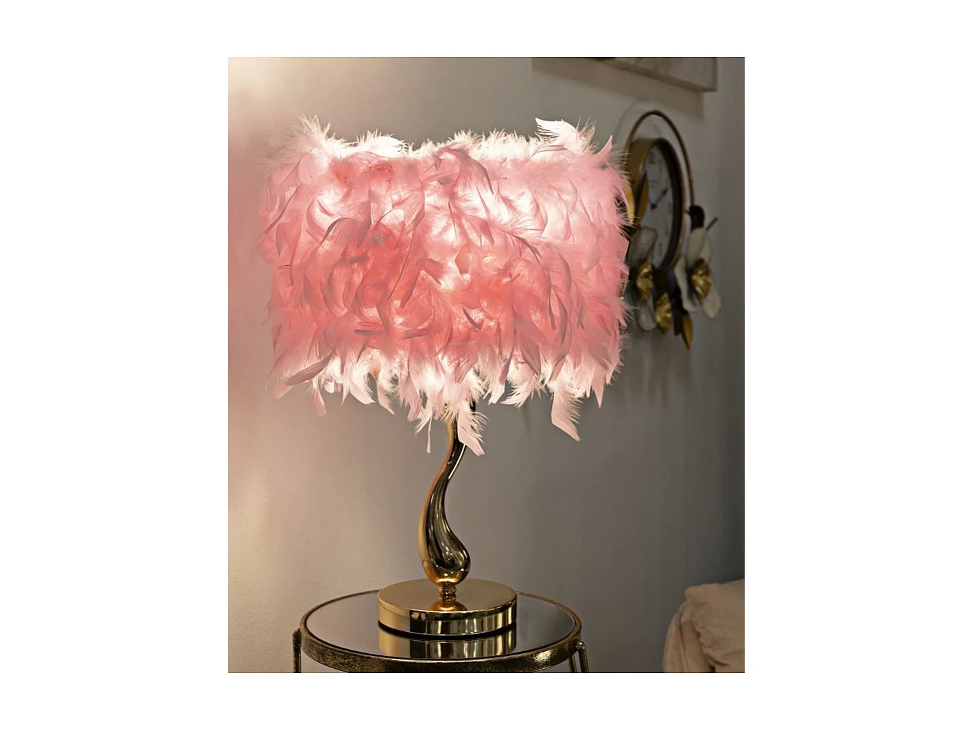 Lampe à Poser Imitation Plume "Cart" 47cm Or & Rose