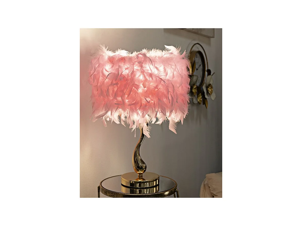 Lampe à Poser Imitation Plume "Cart" 47cm Or & Rose