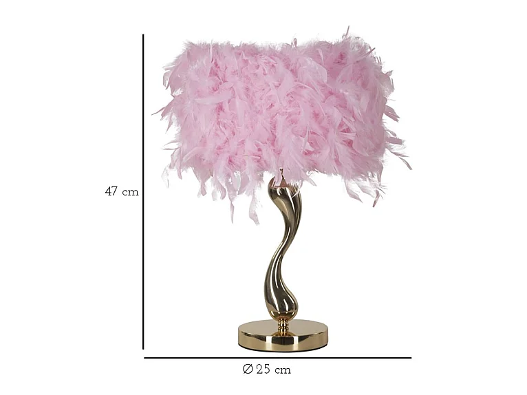 Lampe à Poser Imitation Plume "Cart" 47cm Or & Rose