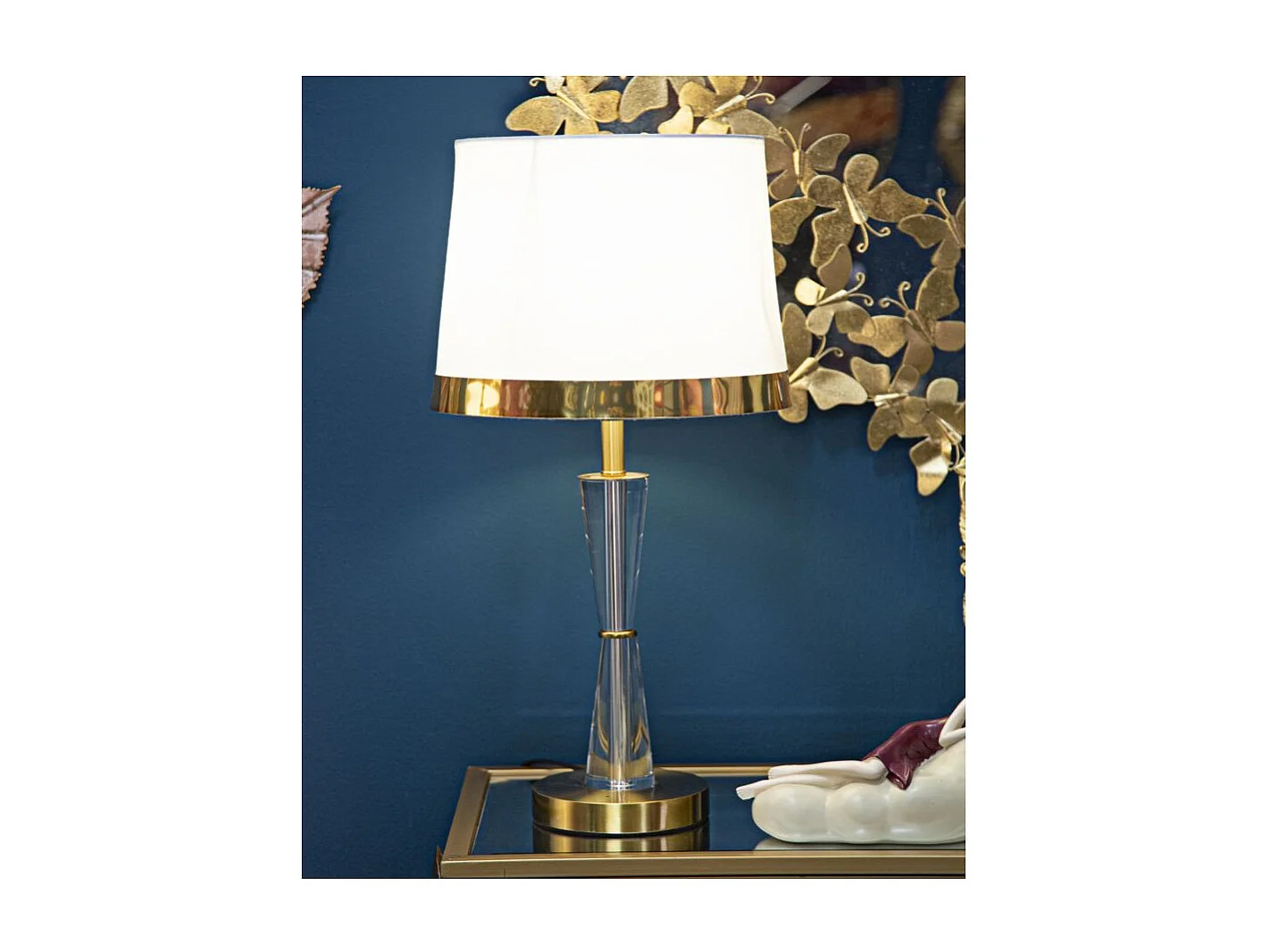 Lampe à Poser en Verre "Cristal" 56cm Blanc & Or