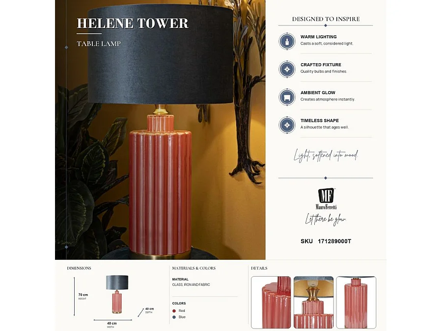 Lampe à Poser en Verre "Helene Tower" 70cm Rouge & Bleu