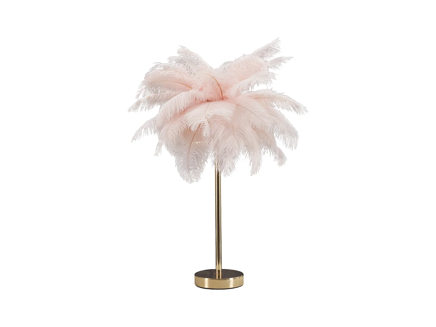 Lampe à poser rose et or - Design élégant en métal et plastique - Abat-jour plume rose - Eclairage 2 points - Dimensions Ø 40x55 cm