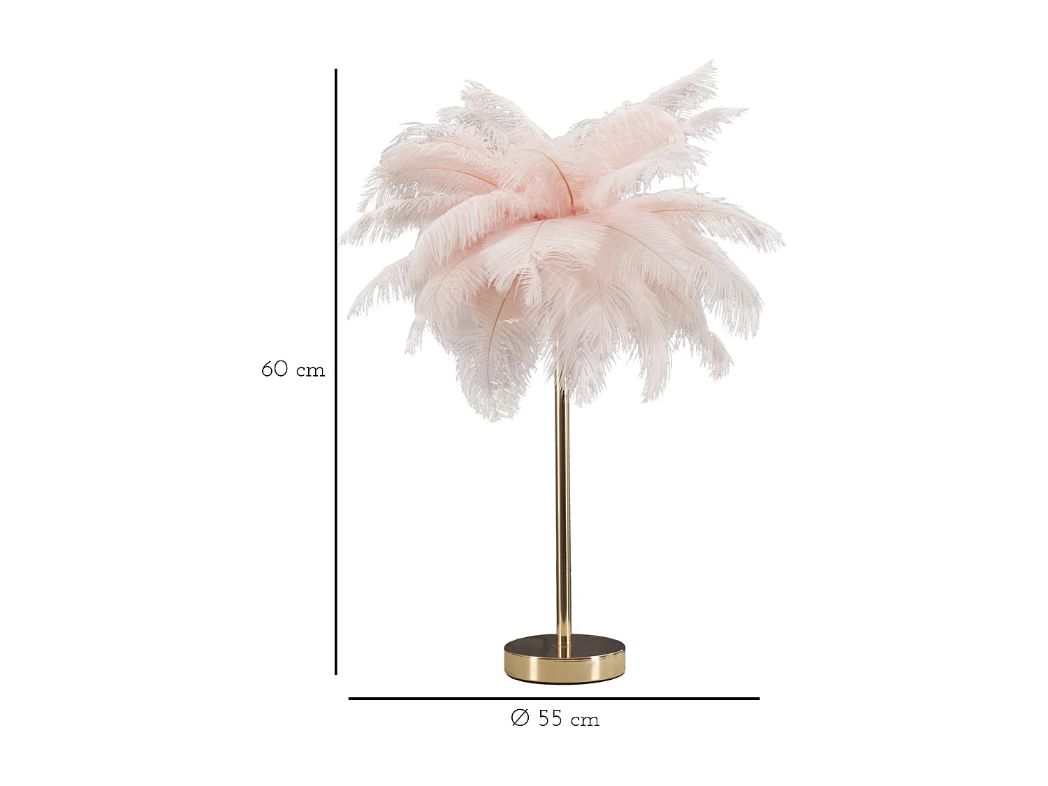 Lampe à Poser Imitation Plume "Palm" 60cm Or & Rose