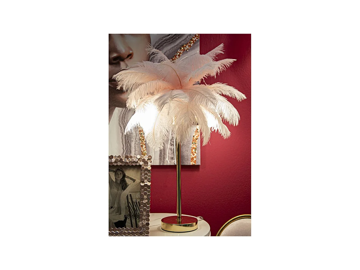 Lampe à Poser Imitation Plume "Palm" 60cm Or & Rose