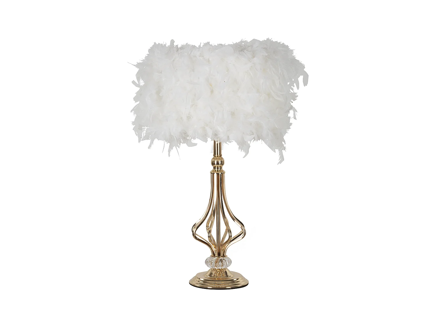 Lampe de Table Tarty Blanche en métal doré – Ø 25x54 cm, design géométrique, abat-jour avec plumes synthétiques élégantes