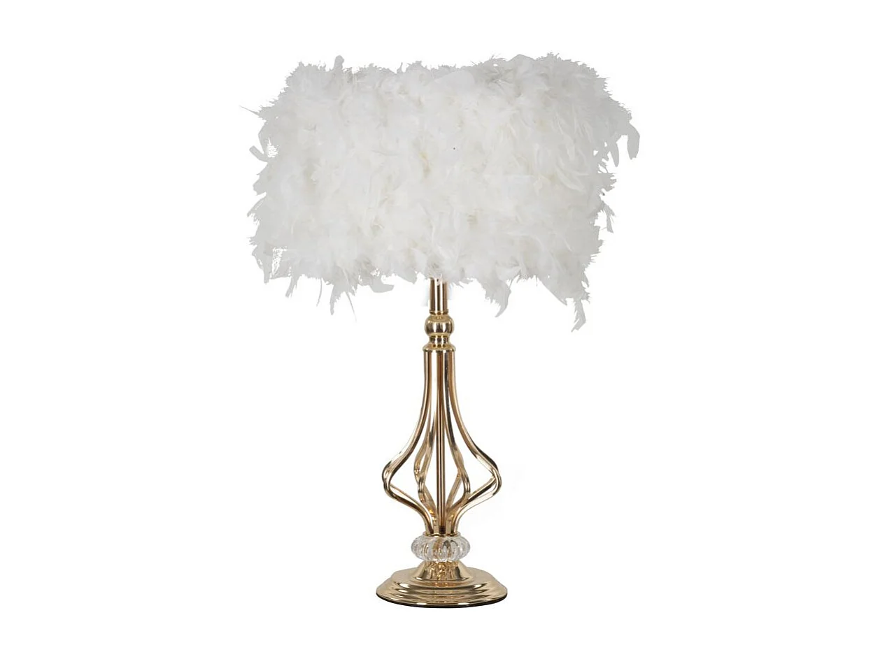 Lampe à Poser Imitation Plume "Tarty" 54cm Or & Blanc