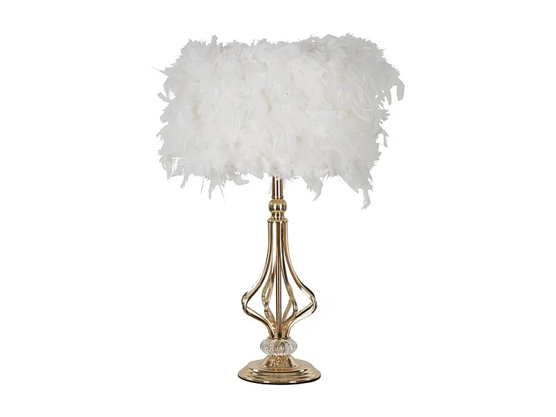 Lampe à Poser Imitation Plume "Tarty" 54cm Or & Blanc