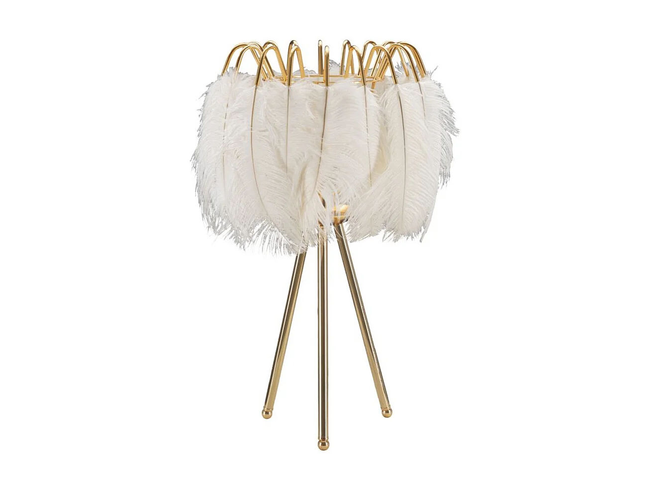 Lampe à Poser Imitation Plume "Stand" 60cm Or & Blanc