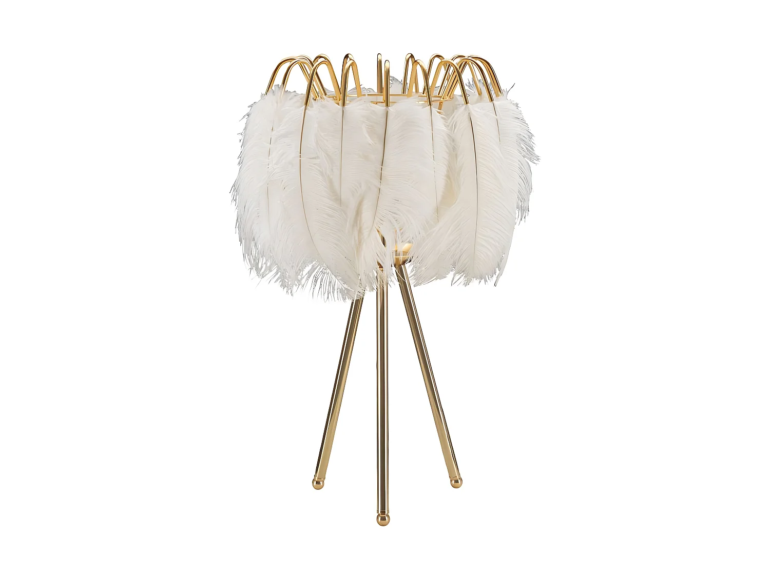 Lampe à Poser Imitation Plume "Stand" 60cm Or & Blanc