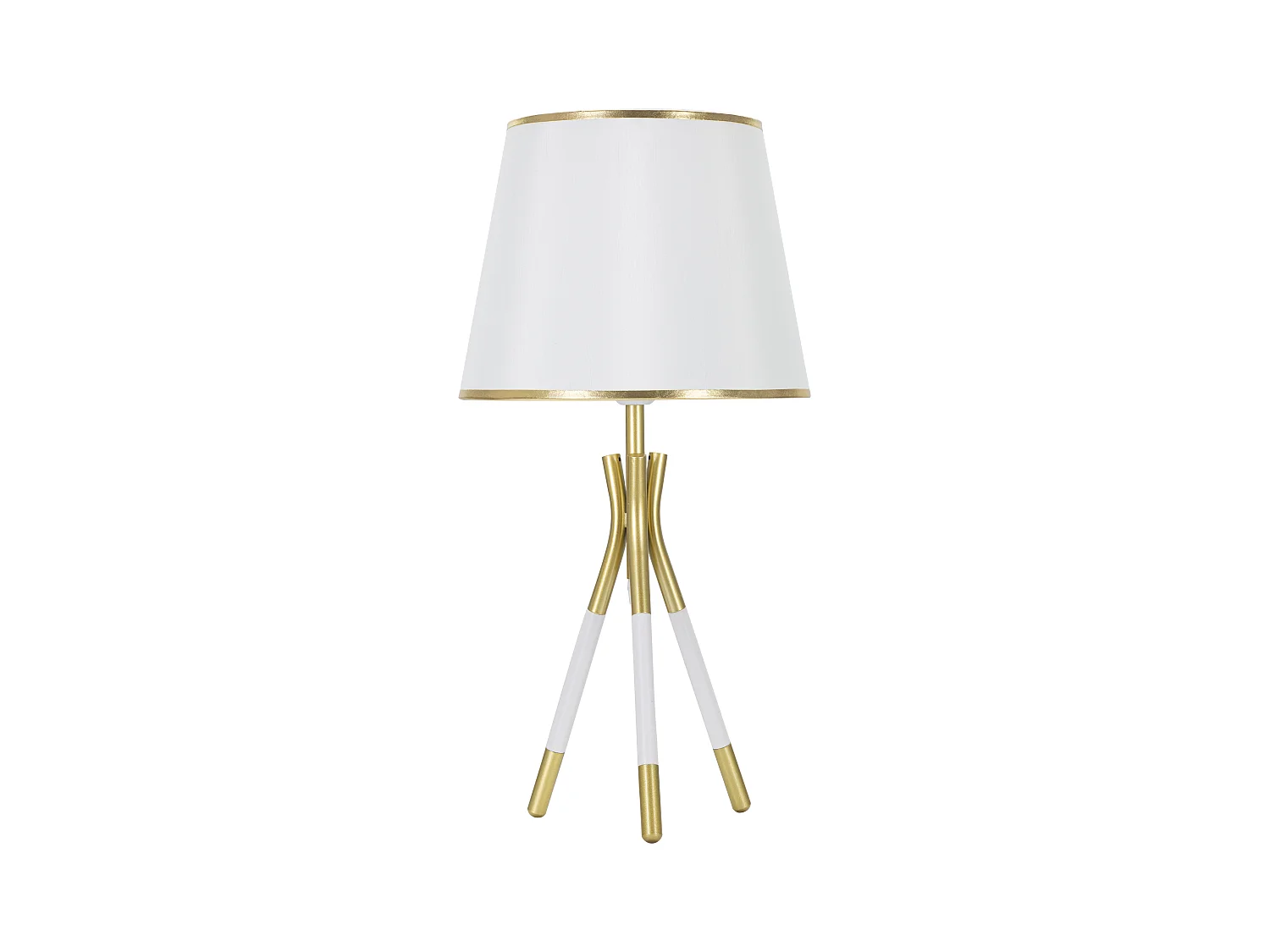 Lampe à poser blanche et dorée - Design moderne en métal et tissu - Abat-jour en tissu blanc avec bordure dorée - Dimensions Ø 28x57 cm