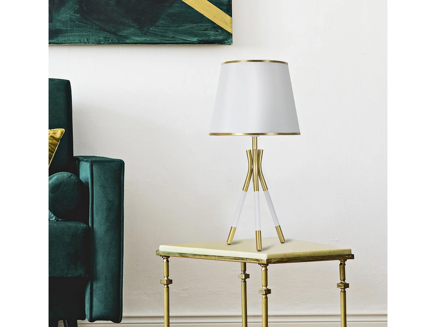 Lampada da tavolo in metallo bianco e oro cm  Ø 28x57
