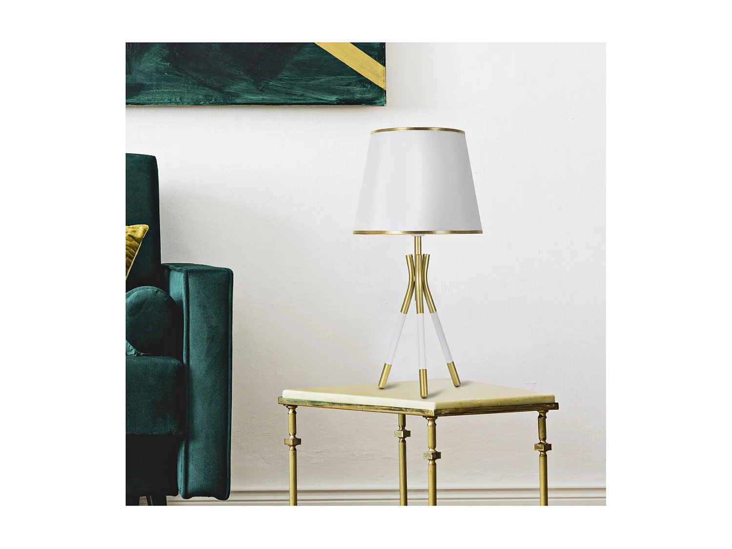 Lampe à Poser en Métal "Triply" 57cm Blanc & Or