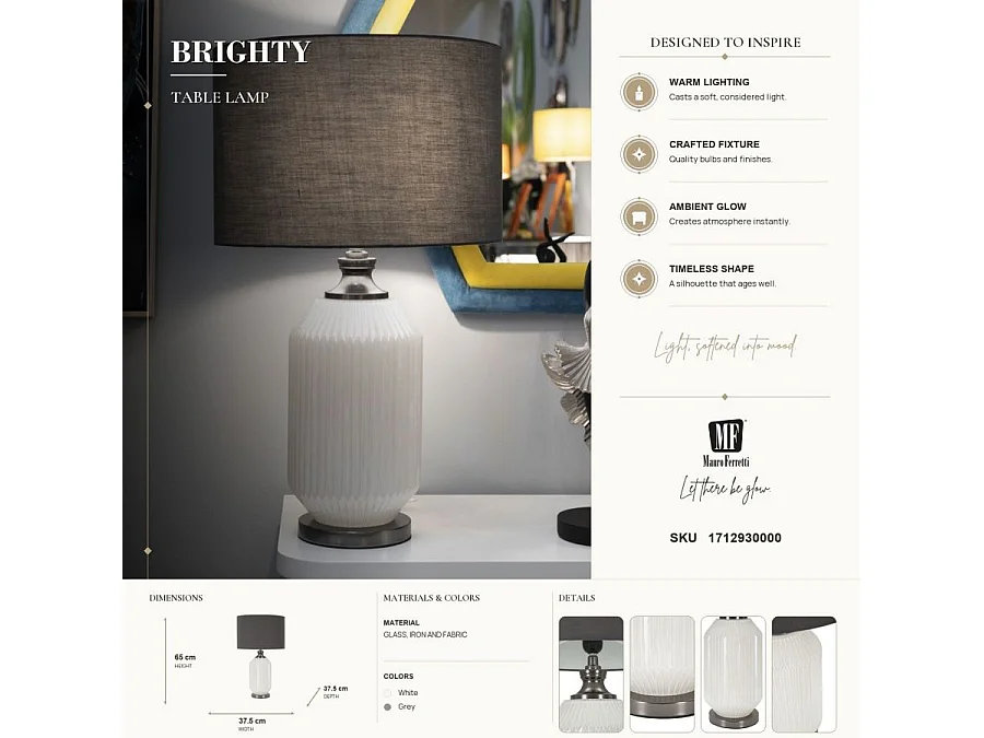 Lampe à Poser en Verre "Brighty" 65cm Blanc & Gris