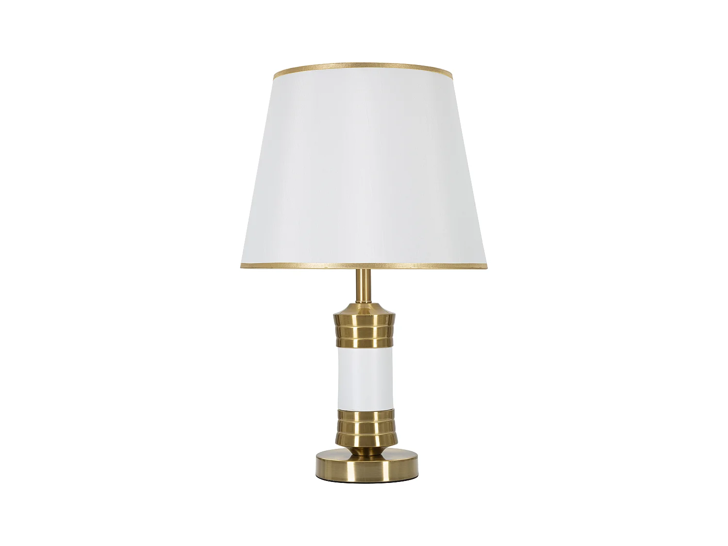Lampe à poser or et blanc - Design élégant en métal et tissu - Abat-jour en tissu blanc avec bordure dorée - Dimensions Ø 31x52 cm