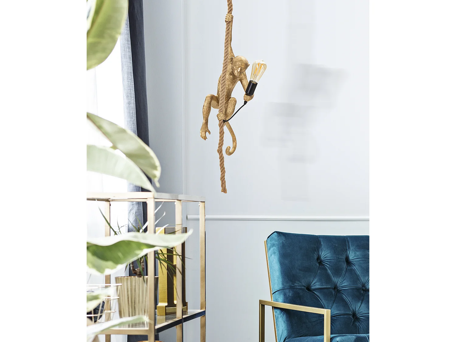 Lampe Suspension en Résine "Singe" 60cm Or