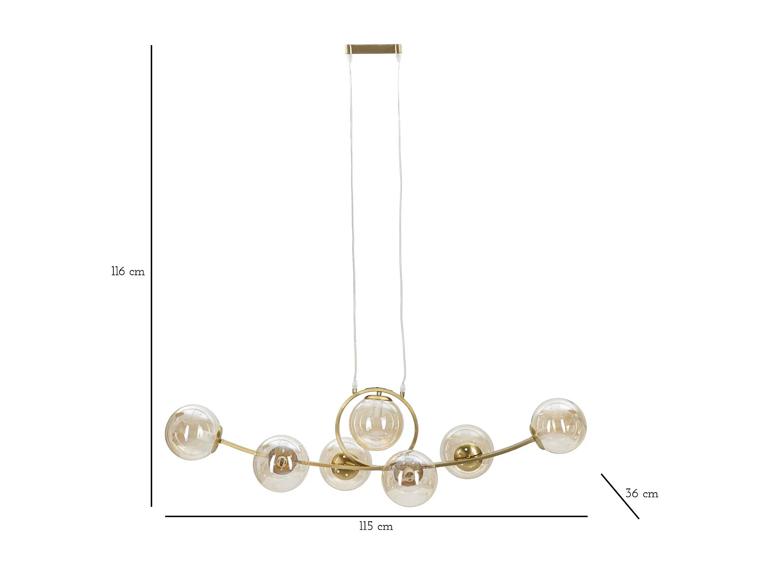 Lampe Suspension 7 Sphères "Japan" 115cm Or