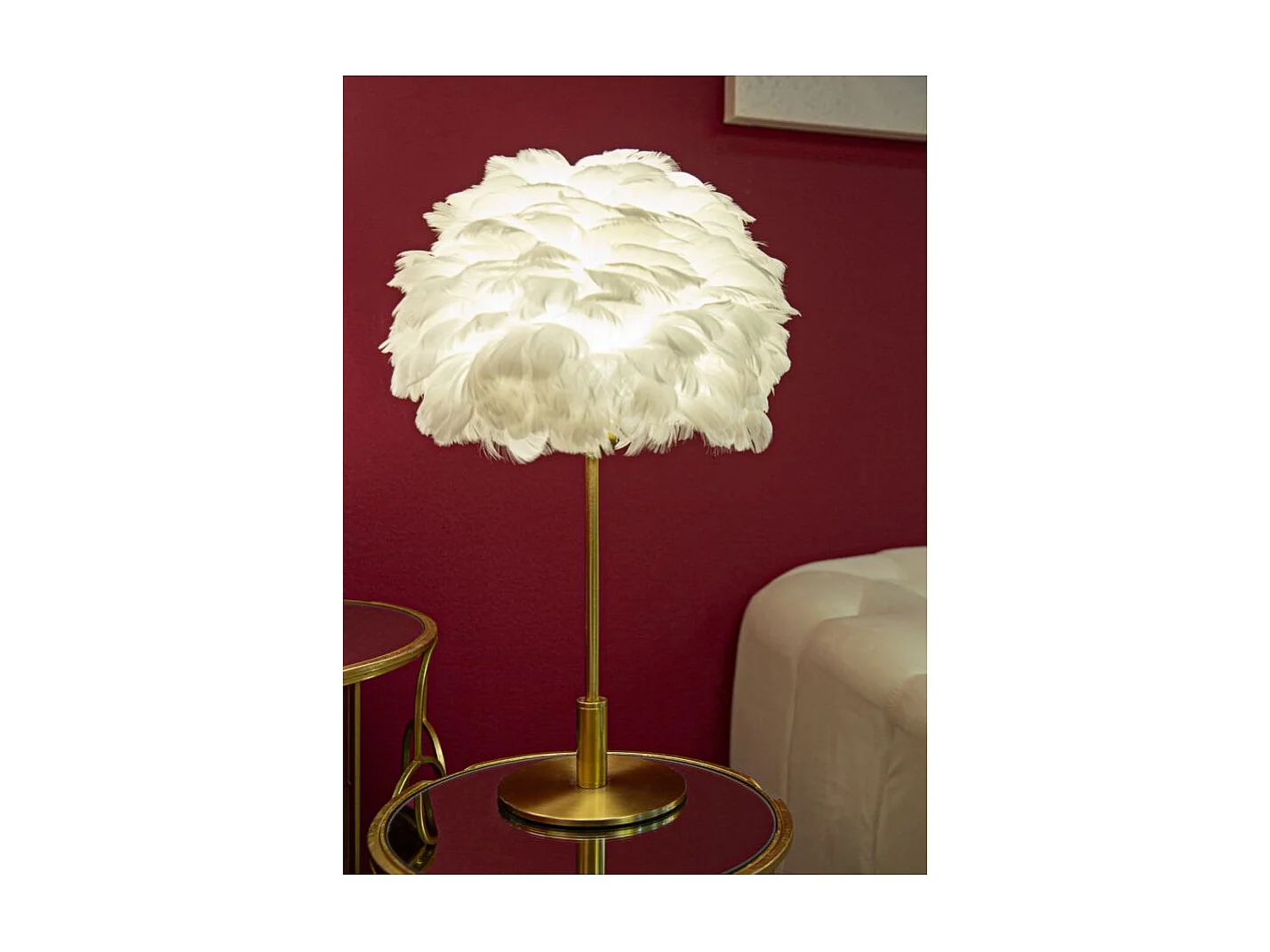Lampe à Poser Imitation Plume "Ball" 50cm Or & Blanc