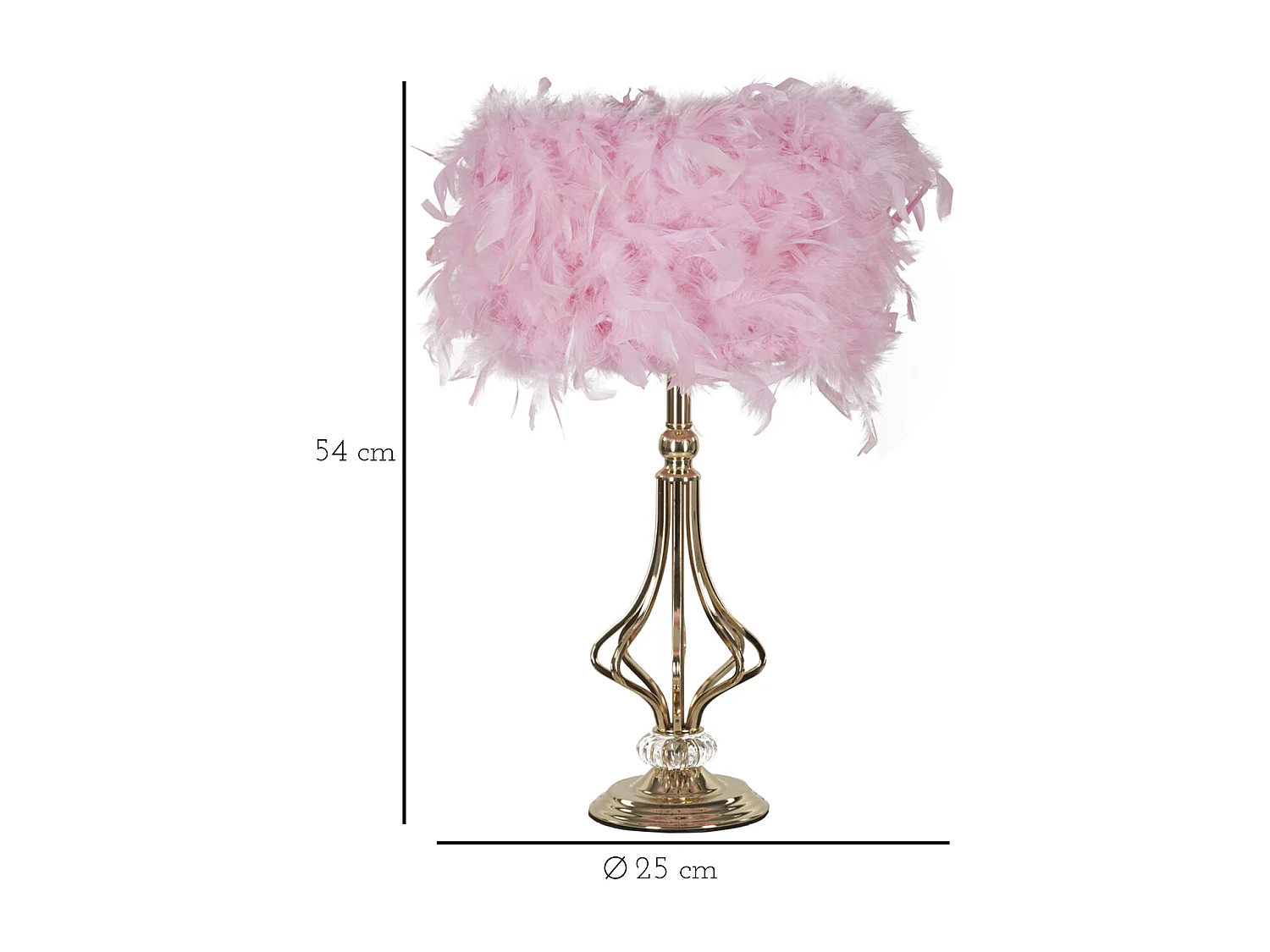Lampada da tavolo con piume rosa cm  Ø 25x54