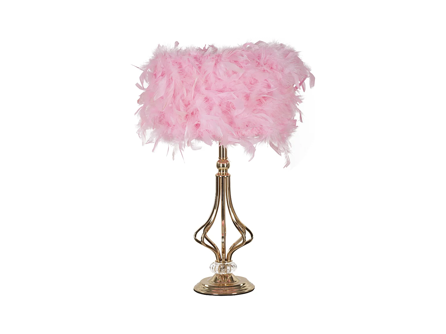 Lampe de Table Tarty Rose en métal doré – Ø 25x54 cm, design géométrique, abat-jour avec plumes synthétiques élégantes