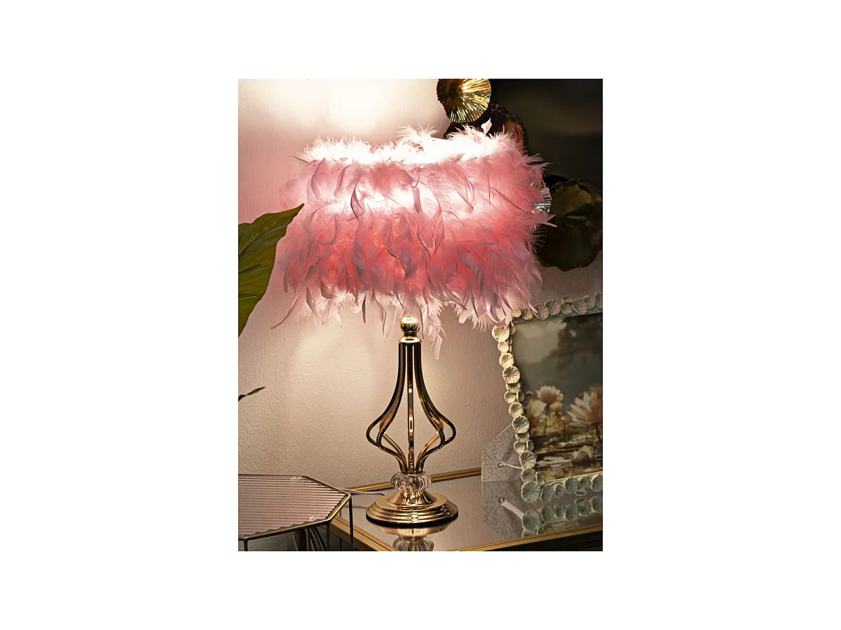 Lampe à Poser Imitation Plume "Tarty" 54cm Or & Rose