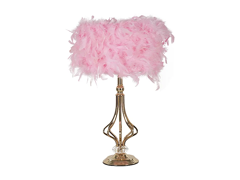 Lampe à Poser Imitation Plume "Tarty" 54cm Or & Rose
