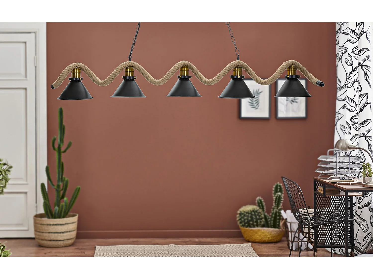 Lustre en métal et corde cm 130x20x80