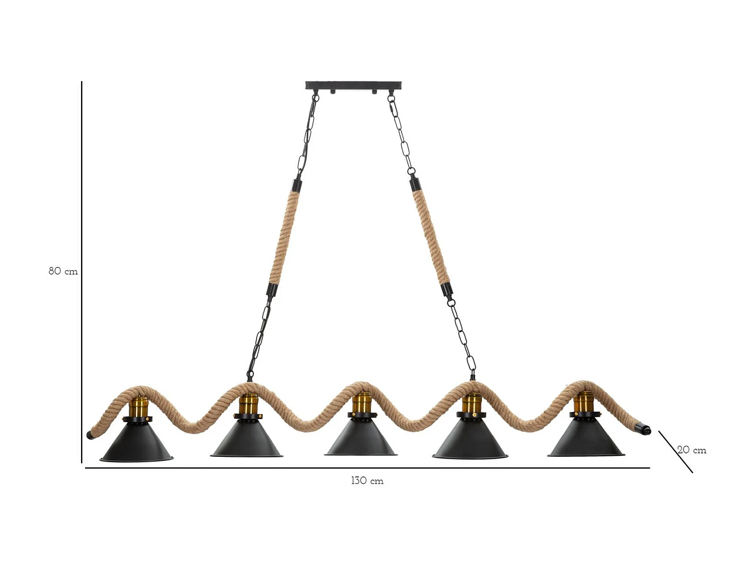 Lustre en métal et corde cm 130x20x80